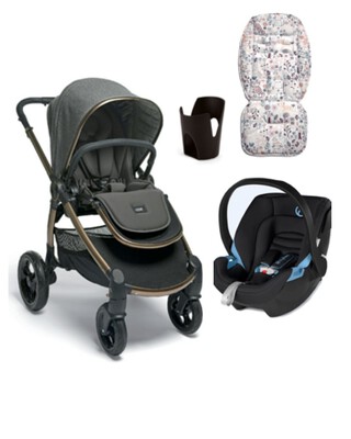 Ocarro Simply Luxe Stroller with Black Aton Car Seat, Cup Holder & Kitty Liner Foam